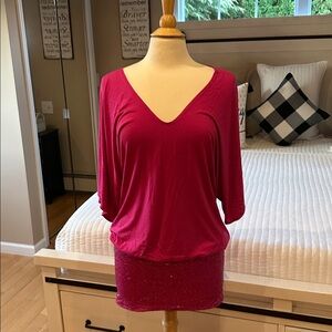 Pink V-Neck Top with Sequin Skirt (one piece ) drop waist